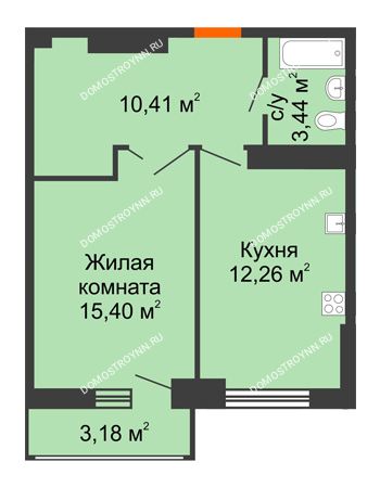 1 комнатная квартира 43,1 м² - ЖК Орбита
