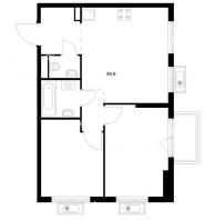 2 комнатная квартира 49,8 м² в ЖК Савин парк, дом корпус 7 - планировка
