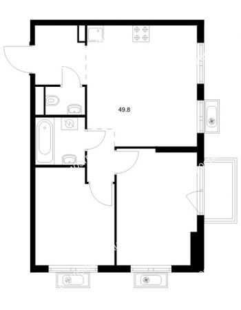 2 комнатная квартира 49,8 м² в ЖК Савин парк, дом корпус 7