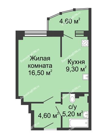 1 комнатная квартира 40,2 м² в ЖК Мега, дом № 118, секция 2