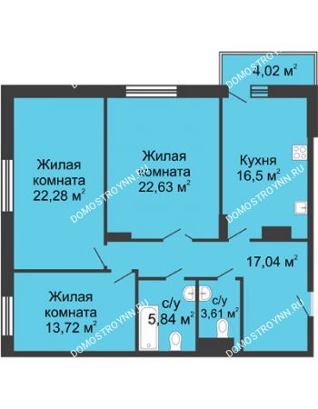 3 комнатная квартира 101,62 м² в ЖК Высоково, дом № 3