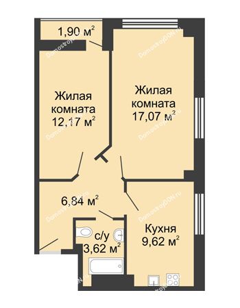 2 комнатная квартира 51,22 м² в ЖК Военвед-Сити, дом № 3