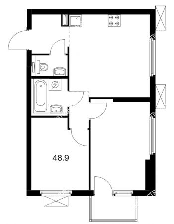 2 комнатная квартира 48,9 м² в ЖК Савин парк, дом корпус 6