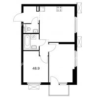 2 комнатная квартира 48,9 м² в ЖК Савин парк, дом корпус 6 - планировка