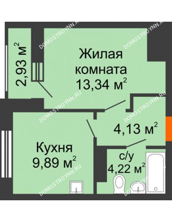 1 комнатная квартира 33,05 м² - ЖД по ул. Сухопутная