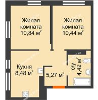 2 комнатная квартира 39,45 м² в ЖК Сердце Сибири, дом Квартал Нефтяников, ГП-1 - планировка