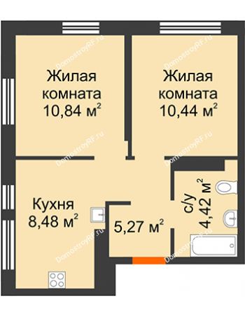 2 комнатная квартира 39,45 м² в ЖК Сердце Сибири, дом № 74, квартал Нефтяников (ГП-1)