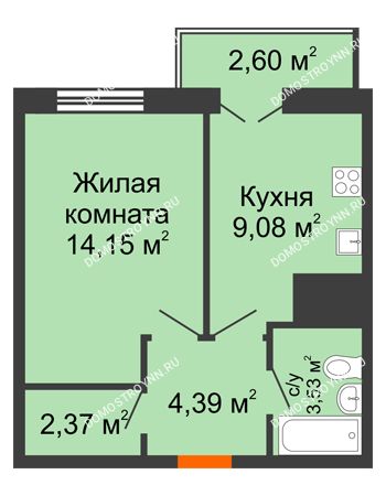 1 комнатная квартира 36,12 м² - ЖК Комарово