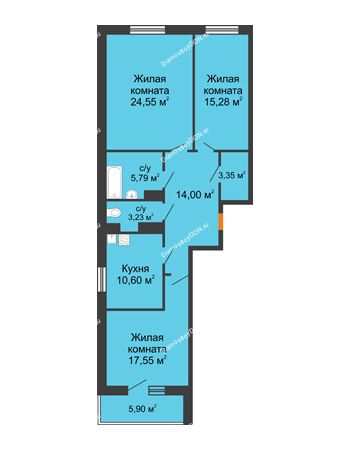 3 комнатная квартира 97,3 м² в ЖК Сокол на Оганова, дом Литер 5