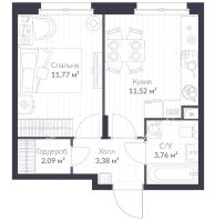 1 комнатная квартира 32,5 м² в ЖК Veren Nort Сертолово, дом Дом 11, корпус 8 - планировка
