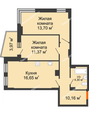 2 комнатная квартира 58,03 м² в ЖК Сердце Ростова 2, дом Литер 8