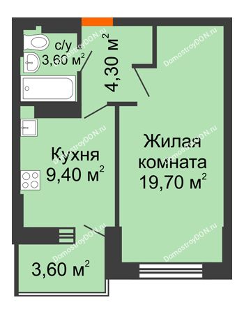 1 комнатная квартира 40,6 м² в ЖК Екатерининский, дом № 2в