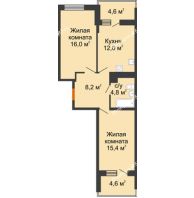 2 комнатная квартира 56,4 м² в ЖК Отражение, дом Литер 1.2 - планировка