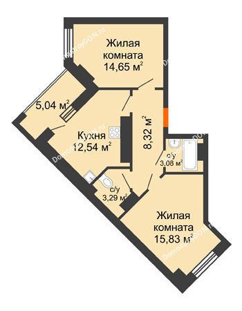 2 комнатная квартира 62,75 м² - ЖК Маршал