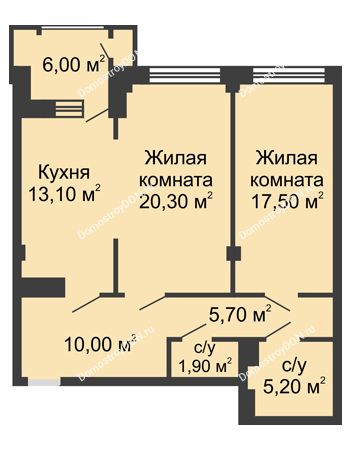 2 комнатная квартира 76,7 м² - ЖК Династия на Соборном