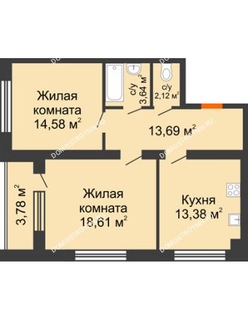 2 комнатная квартира 64,91 м² - Клубный дом На Коммунистической
