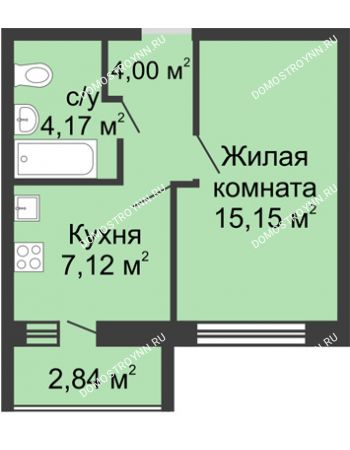 1 комнатная квартира 31,86 м² - ЖК Волжский-Берег	