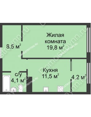 1 комнатная квартира 48,1 м² в ЖК Славянский квартал, дом № 5а, 7
