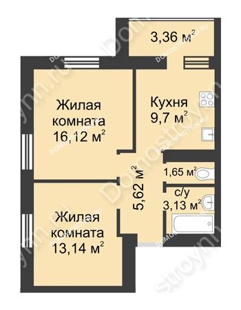 2 комнатная квартира 52,72 м² - ЖК Буревестник