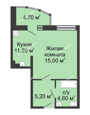 1 комнатная квартира 40,7 м² в ЖК Мега, дом № 2