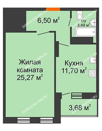 1 комнатная квартира 48,8 м² - ЖК Командор