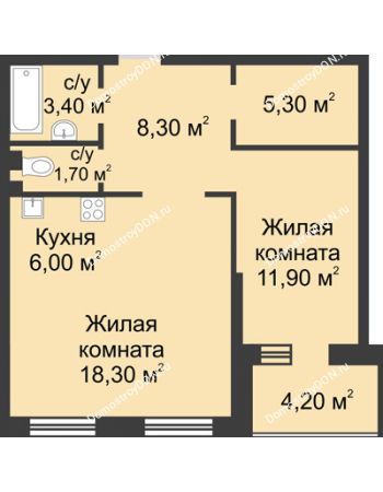 2 комнатная квартира 59,1 м² - ЖК Главный