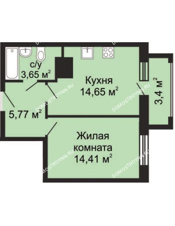 1 комнатная квартира 41,18 м² - ЖК Гелиос