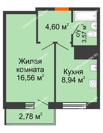 1 комнатная квартира 36,45 м² - ЖК Комарово