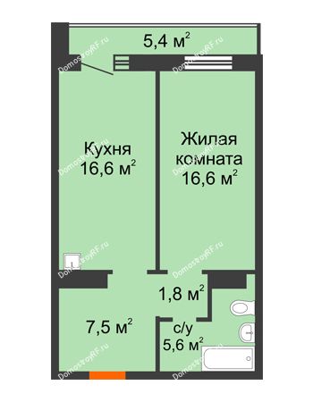 1 комнатная квартира 50,8 м² в ЖК Курчатова, дом № 10.1