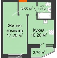 1 комнатная квартира 36,1 м² в ЖК 5 Элемент (Пятый Элемент), дом Корпус 5-7 (Монолит) - планировка