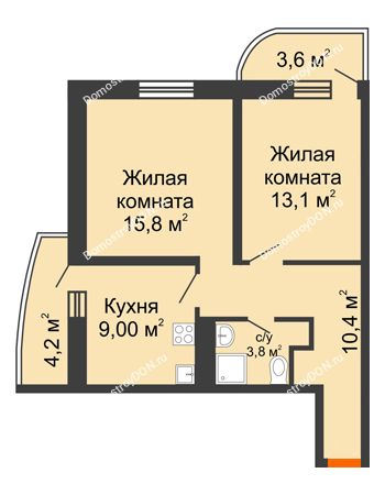 2 комнатная квартира 55,3 м² в ЖК Звезда Столицы, дом Литер 4