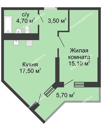 1 комнатная квартира 42,5 м² - ЖК Сказка