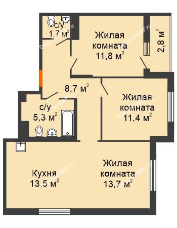 2 комнатная квартира 68,89 м² в Макрорайон Амград, дом № 4