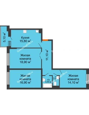 3 комнатная квартира 84,6 м² в ЖК Династия, дом Литер 2