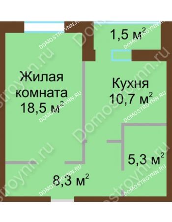 1 комнатная квартира 44,3 м² в ЖК Монолит, дом № 89, корп. 1, 2