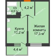 1 комнатная квартира 38,2 м² в ЖК Отражение, дом Литер 1.2 - планировка