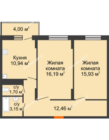2 комнатная квартира 64,37 м² в ЖК Фрунзе, 85, дом № 3