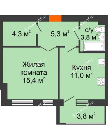 1 комнатная квартира 43,6 м² в ЖК Квартал Перемен	, дом ГП-1