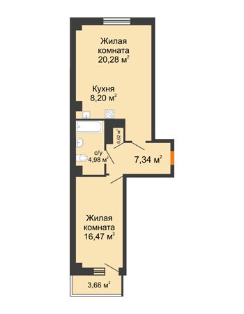 2 комнатная квартира 59,17 м² в ЖК Сокол на Оганова, дом Литер 1