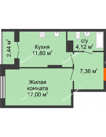 1 комнатная квартира 42,72 м² в ЖК Рассвет, дом № 9