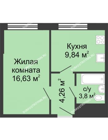 1 комнатная квартира 34,5 м² - ЖК Алый Парус