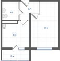 1 комнатная квартира 33,3 м² в ЖК Левенцовка парк, дом Корпус 8-12.1 - планировка