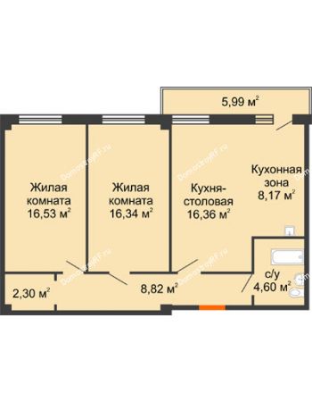 2 комнатная квартира 74,92 м² - ЖК Студенческий