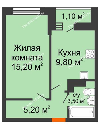1 комнатная квартира 34,8 м² в ЖК SkyPark (Скайпарк), дом Литер 1, корпус 1, 2 этап