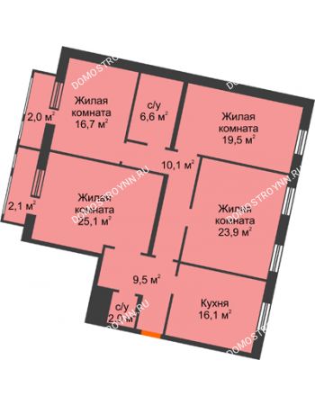 4 комнатная квартира 133,6 м² - ЖД по ул. Варварская