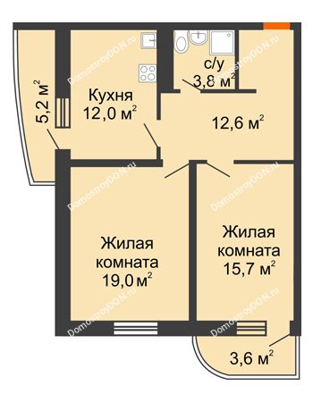 2 комнатная квартира 67,5 м² в ЖК Звезда Столицы, дом Литер 4
