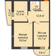2 комнатная квартира 67,5 м² в ЖК Звезда Столицы, дом Литер 4 - планировка