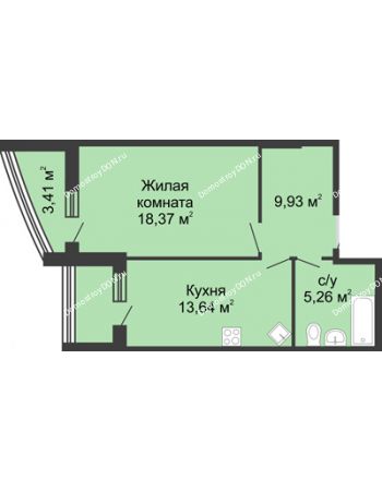 1 комнатная квартира 50,34 м² - ЖК Адмирал