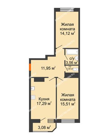 2 комнатная квартира 67,05 м² в ЖК Город времени, дом № 18