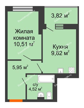 1 комнатная квартира 32,51 м² - ЖК Кристалл 2
